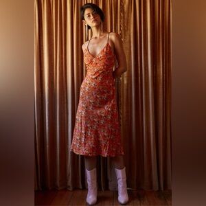 Finders Keepers Bloom Dress Orange Criss Cross Back Midi Dress Size XS